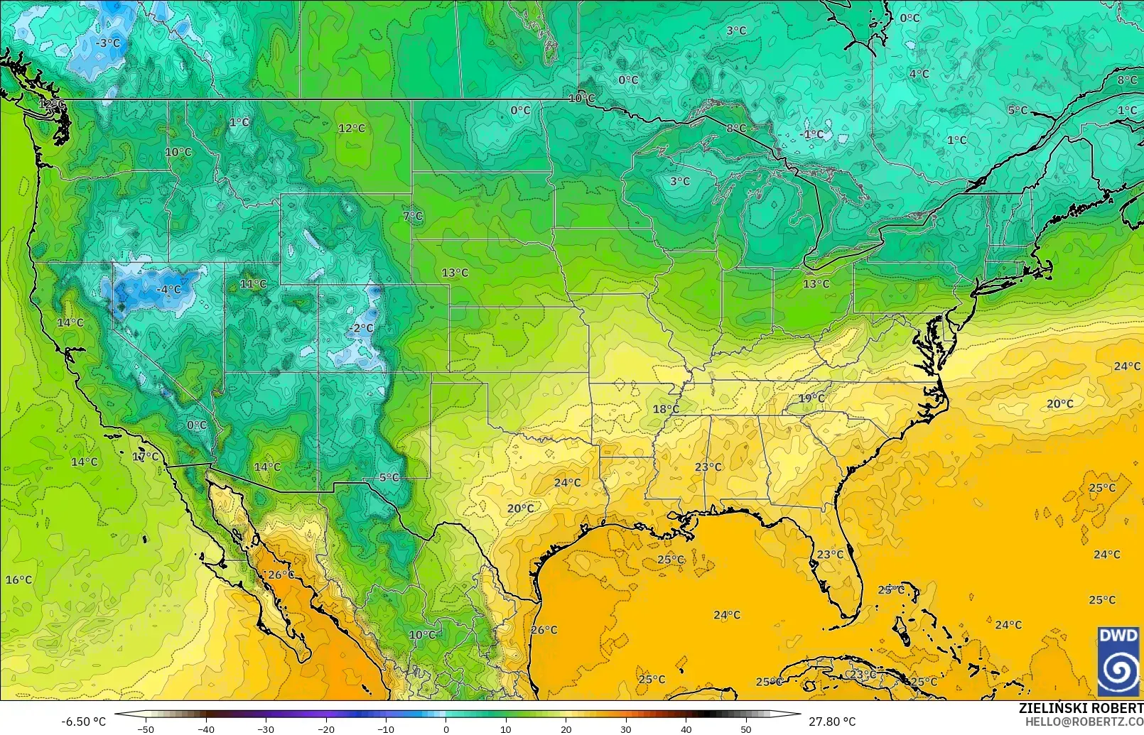 ICON model - United States, Dewpoint at 2m