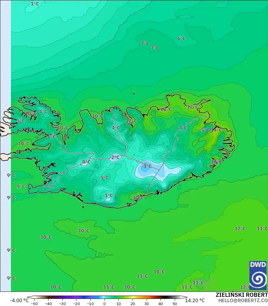 ICON model - Iceland, Temperature at 2m