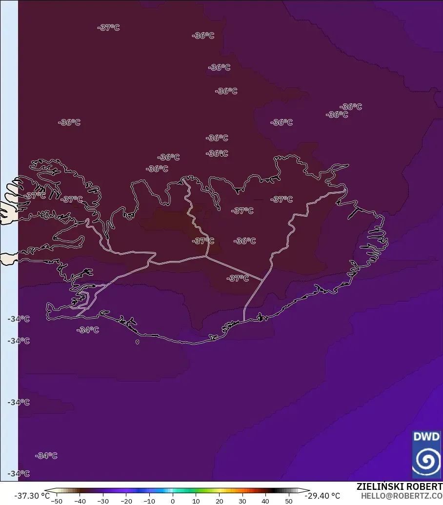 ICON model - Iceland, Temperature at 500hPa