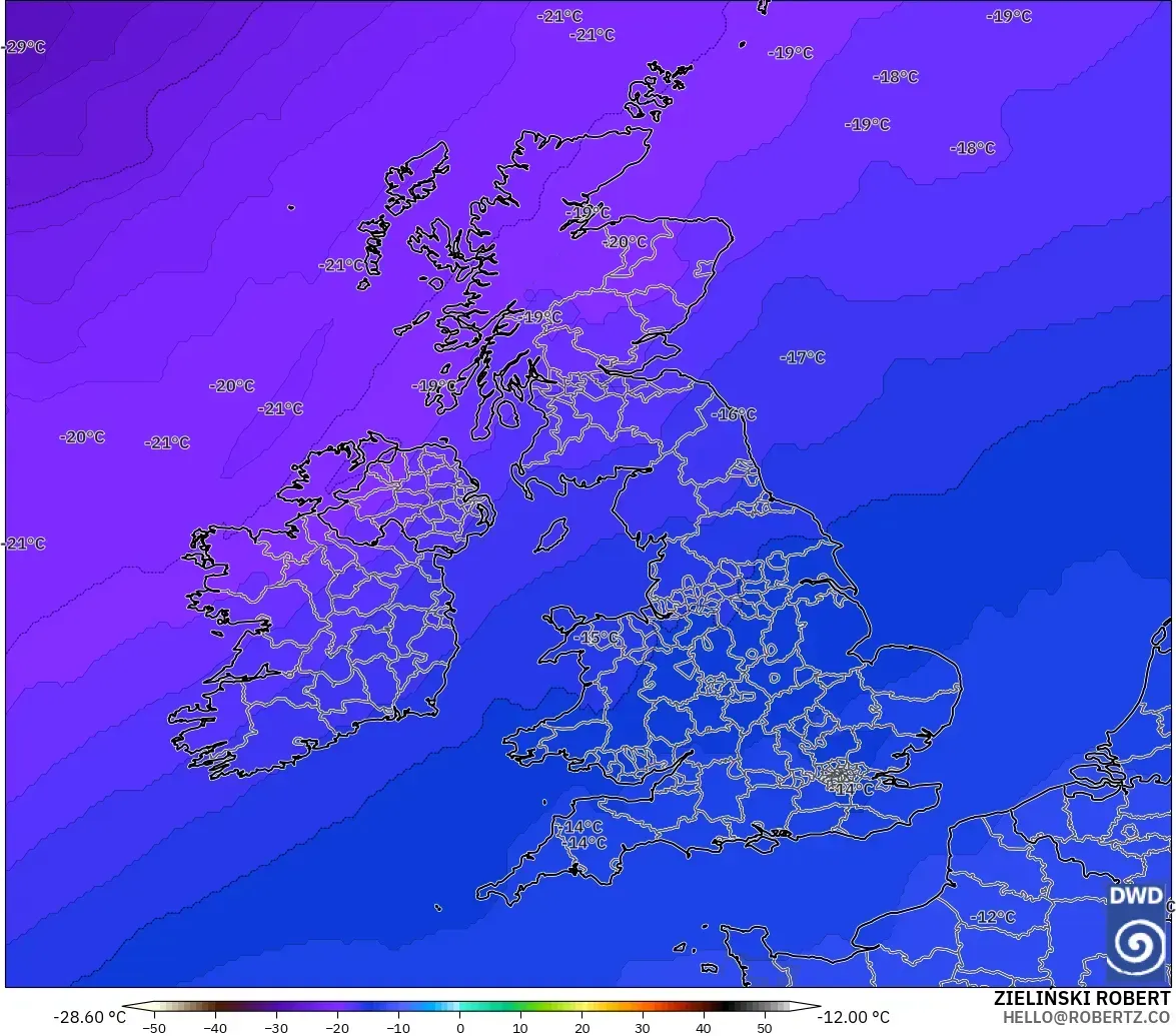 ICON model - United Kingdom, Temperature at 500hPa