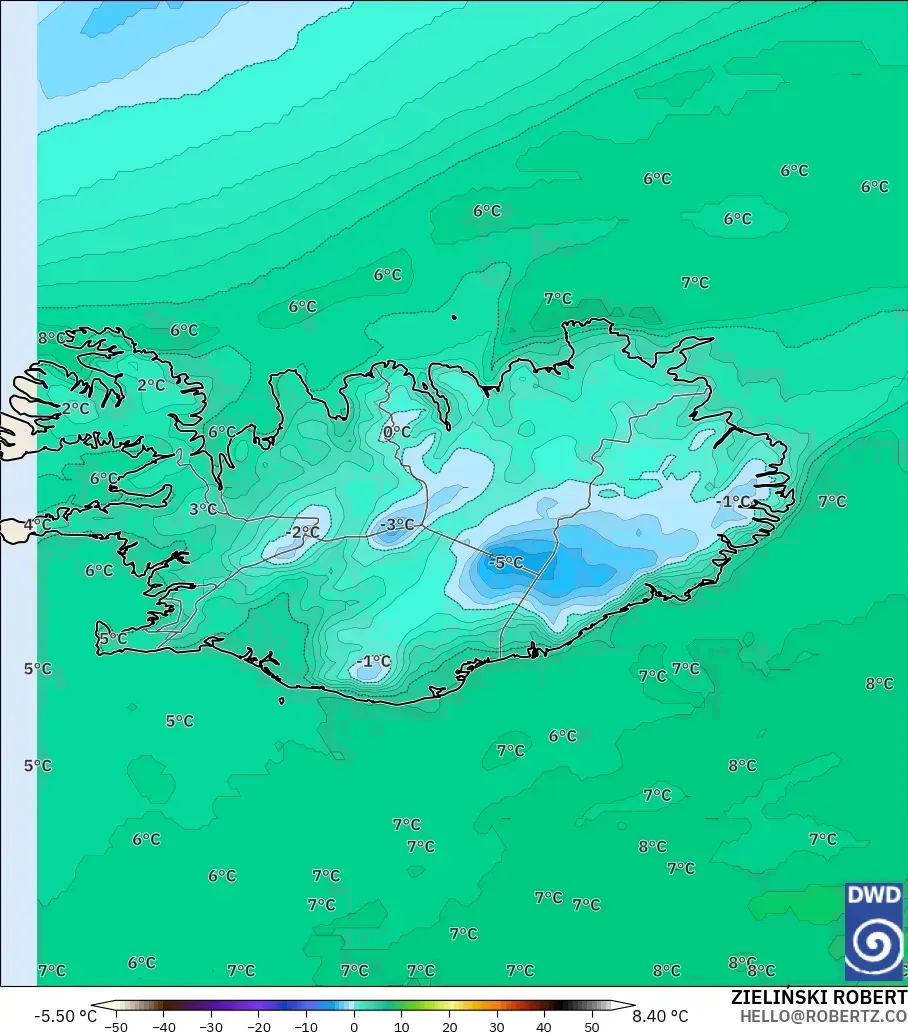 ICON model - Iceland, Dewpoint at 2m