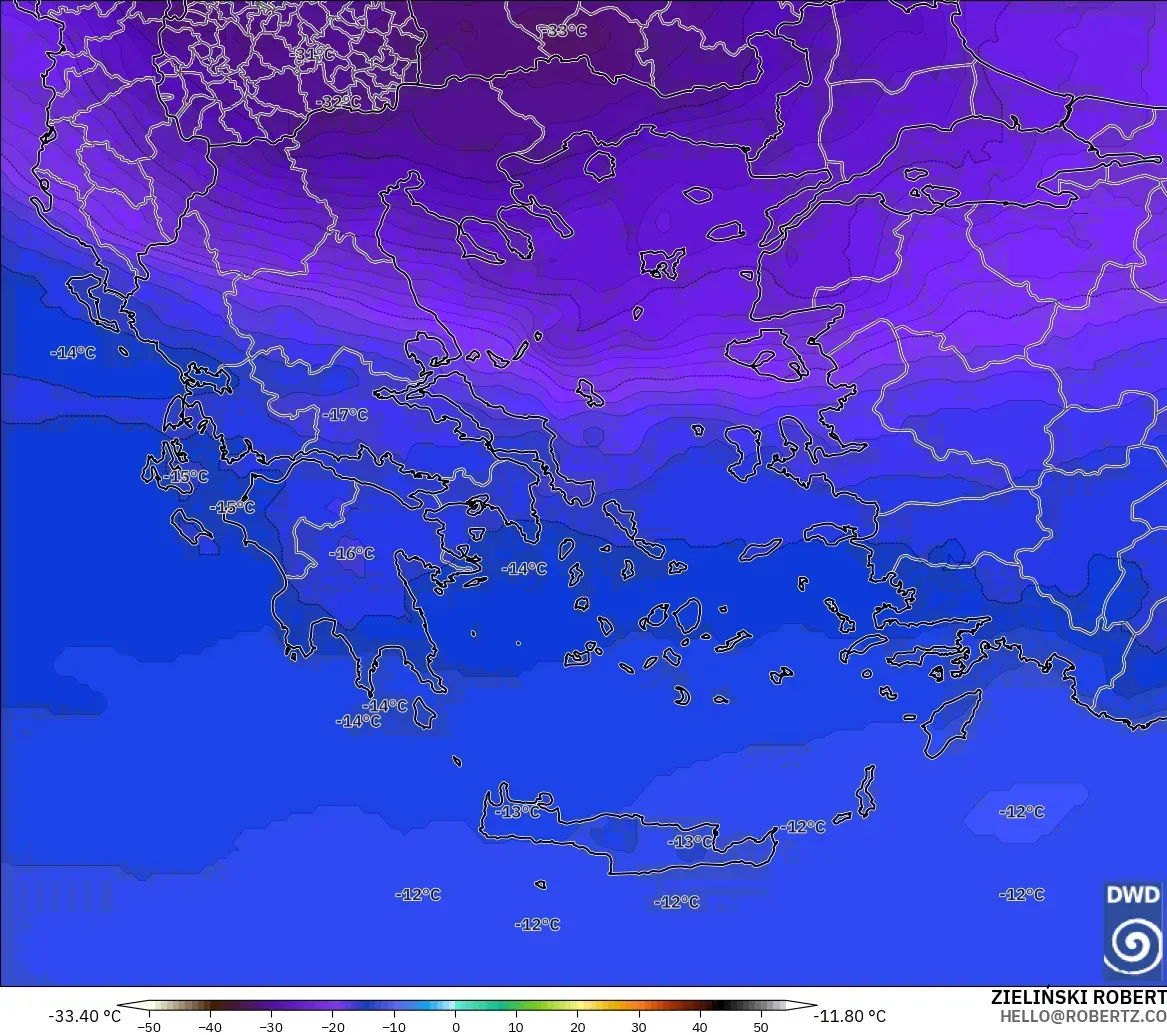 ICON model - Greece, Temperature at 500hPa