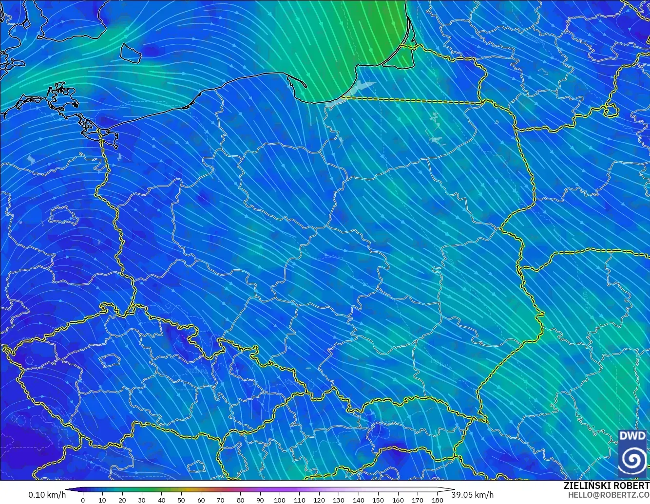 ICON model - Poland, Wind at 10m