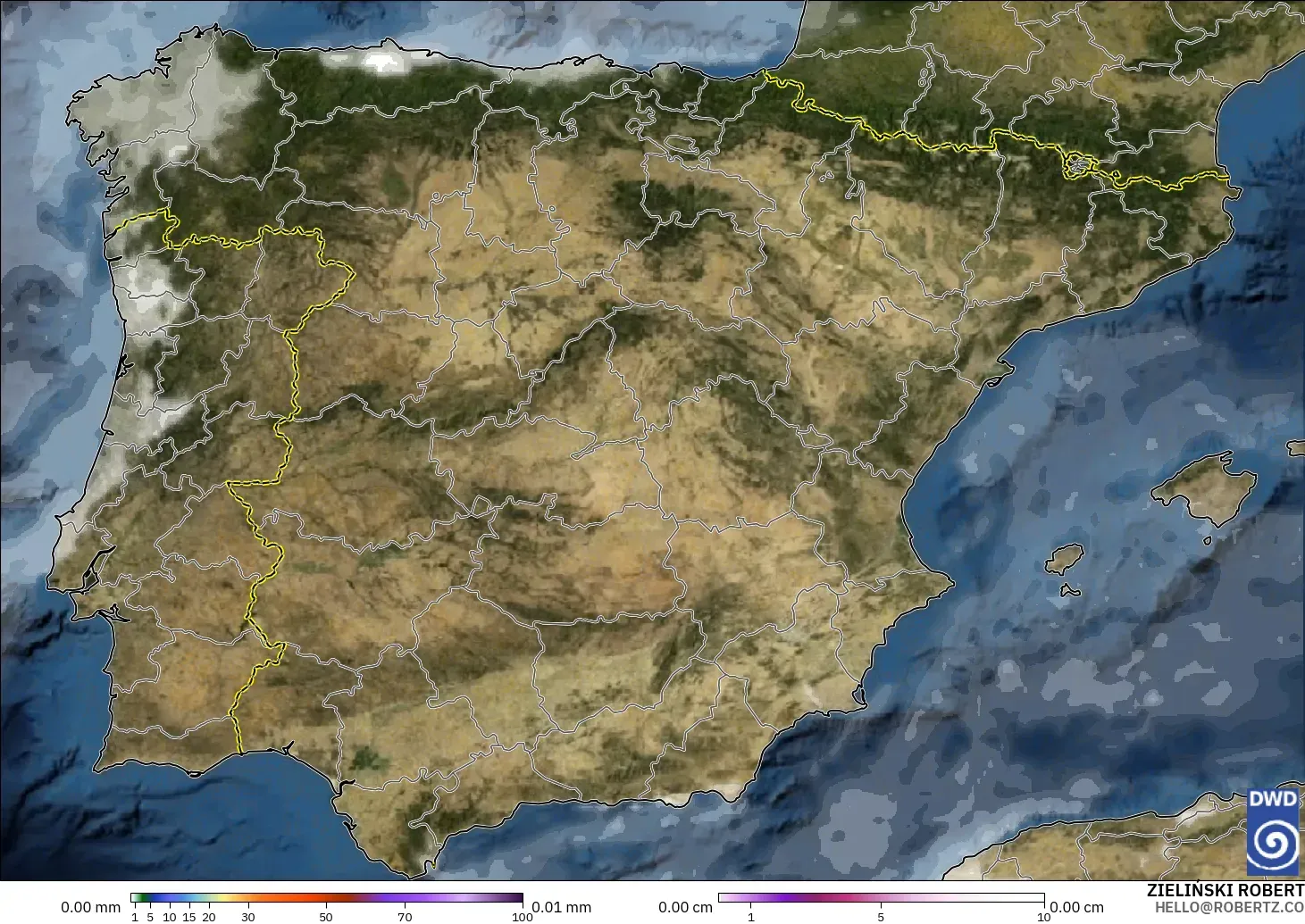 ICON model - Spain, Precipitation, Clouds, and Pressure