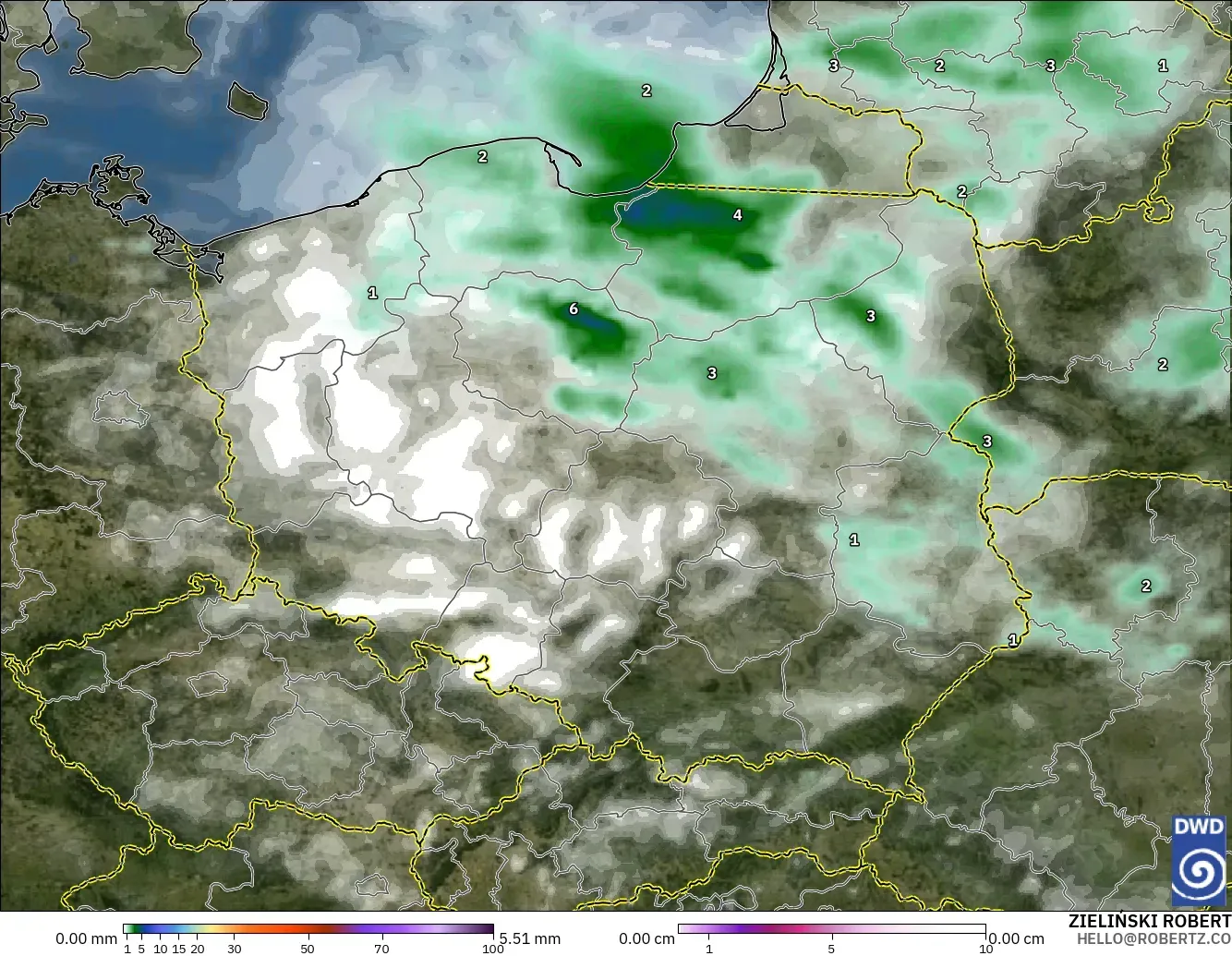 ICON model - Poland, Precipitation, Clouds, and Pressure