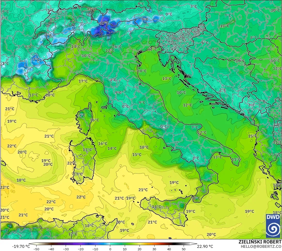 ICON model - Italy, Dewpoint at 2m