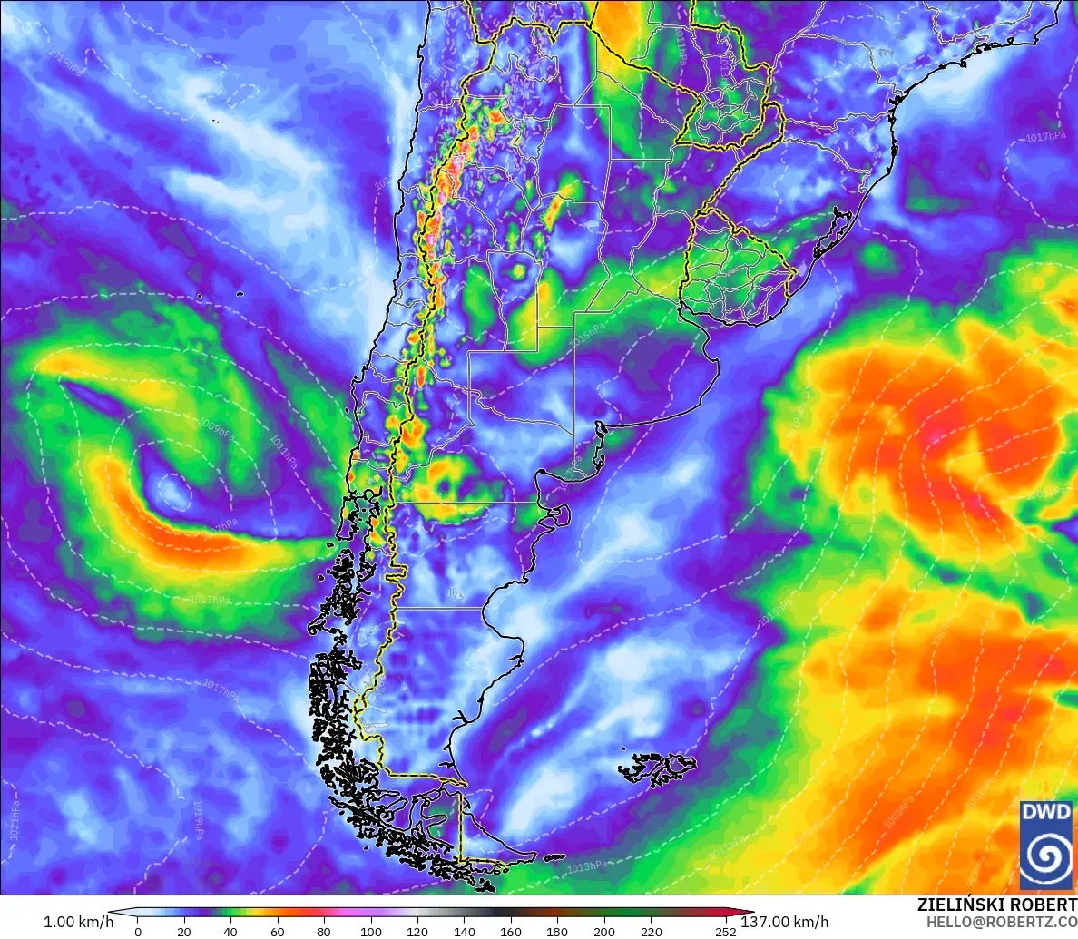ICON model - Argentina, Wind Gusts