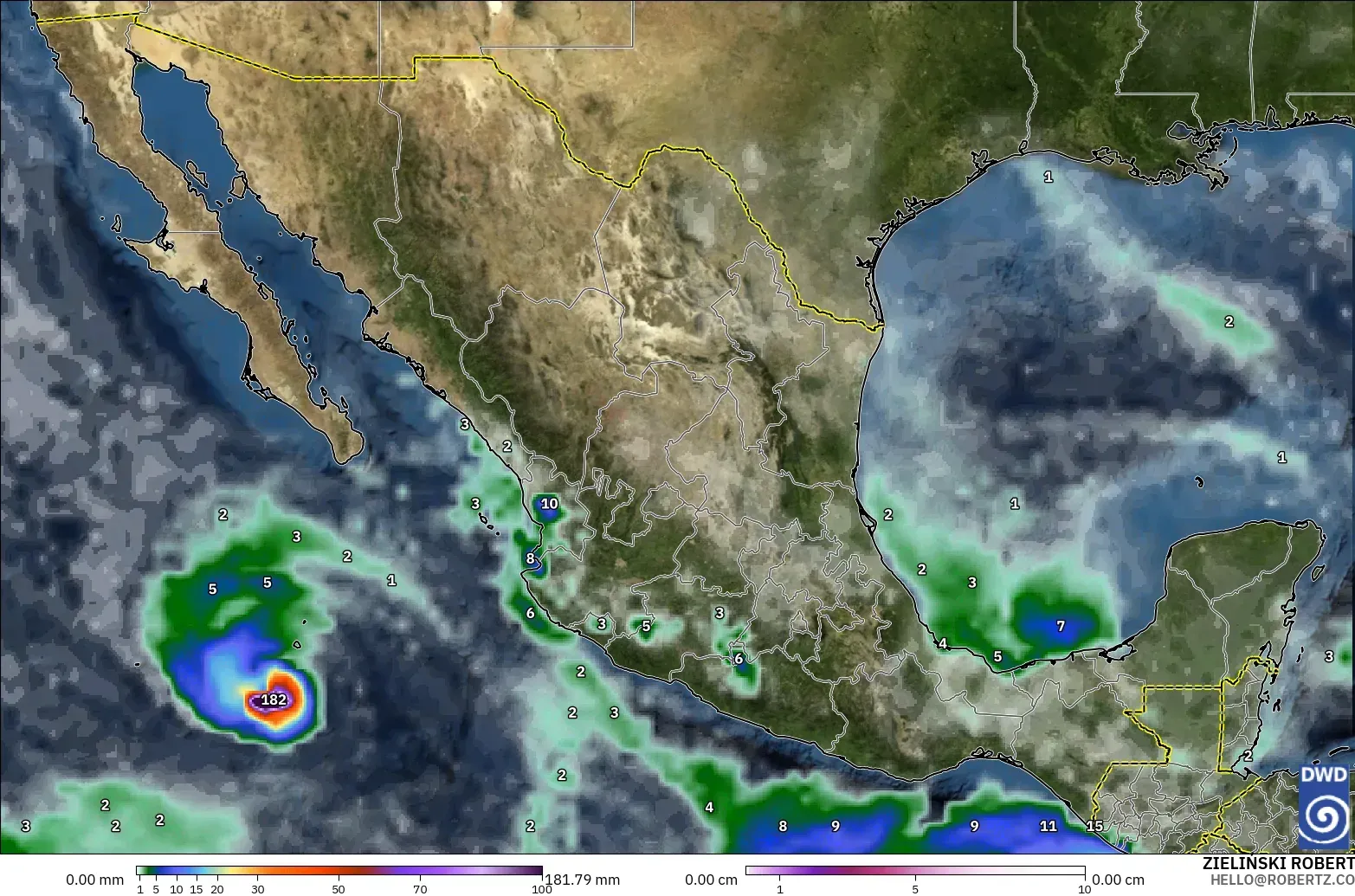 ICON model - Mexico, Precipitation, Clouds, and Pressure