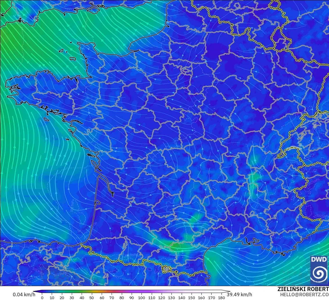 ICON model - France, Wind at 10m