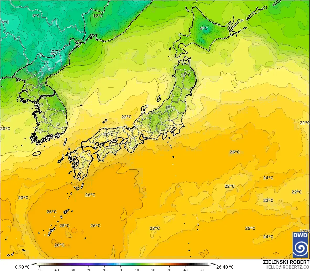 ICON model - Japan, Dewpoint at 2m
