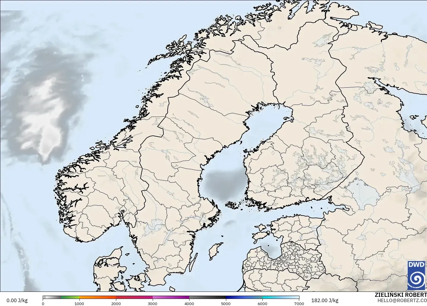 ICON model - Scandinavia, CAPE