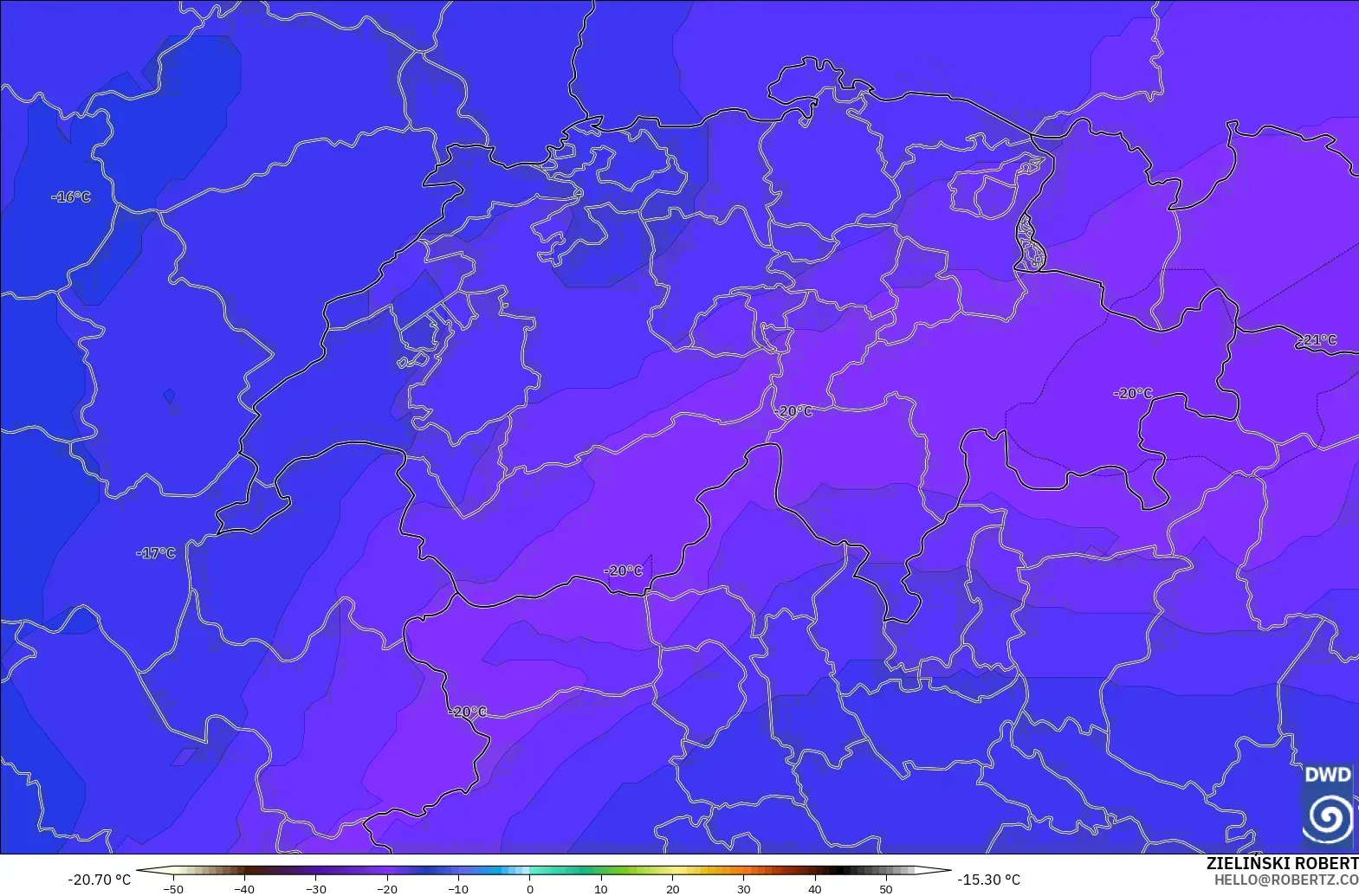 ICON model - Switzerland, Temperature at 500hPa