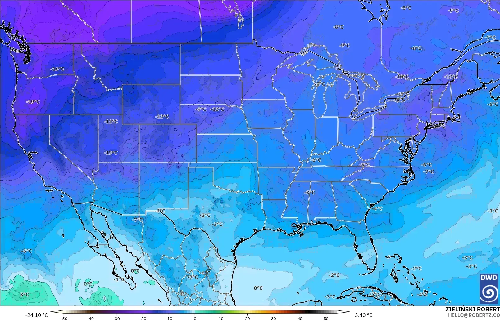 ICON model - United States, Temperature at 500hPa