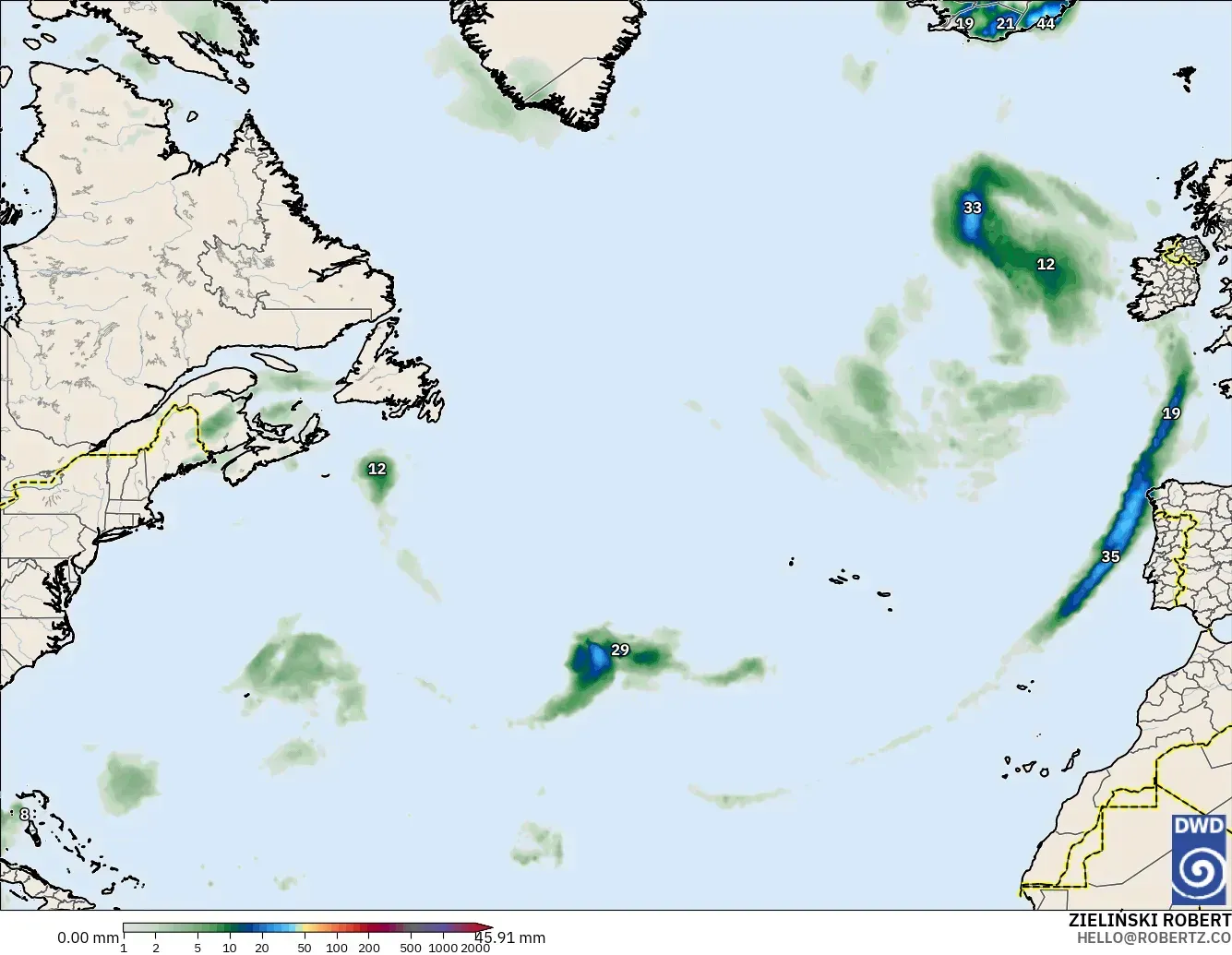 ICON model - North Atlantic, Precipitation Accumulation