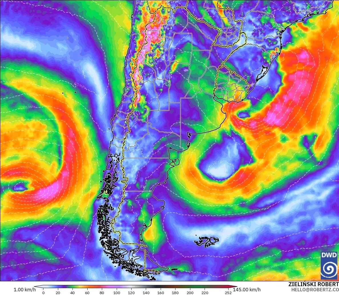 ICON model - Argentina, Wind Gusts Peak