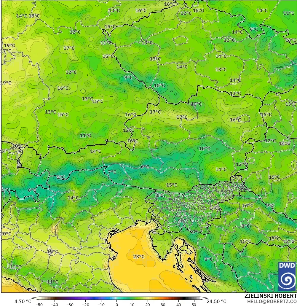 ICON model - Austria, Temperature at 2m