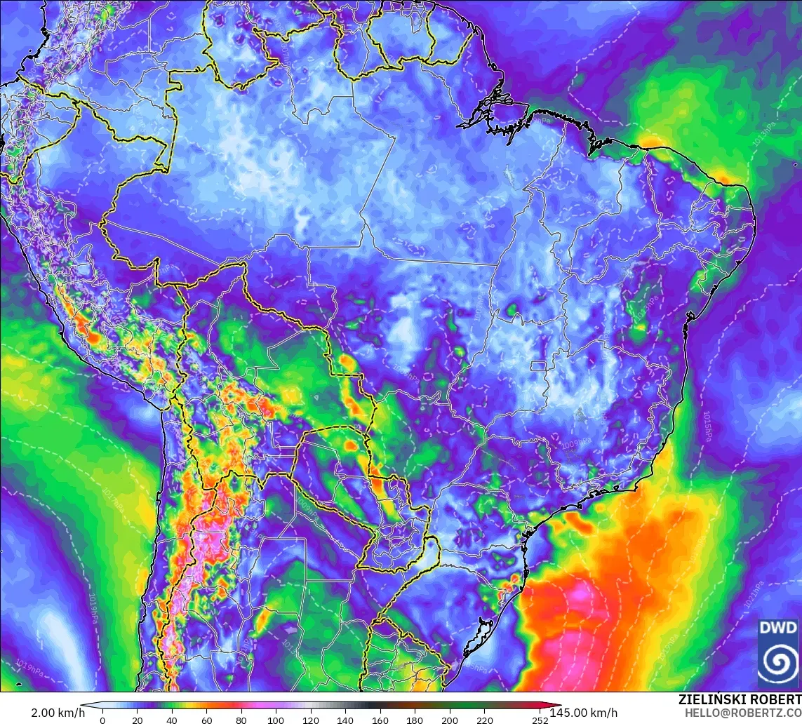 ICON model - Brazil, Wind Gusts Peak