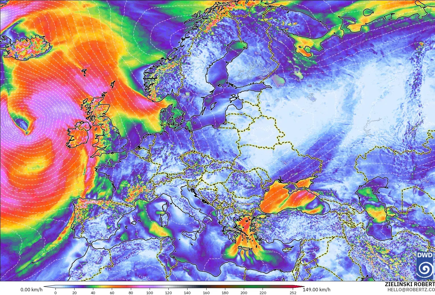 ICON model - Europe, Wind Gusts Peak