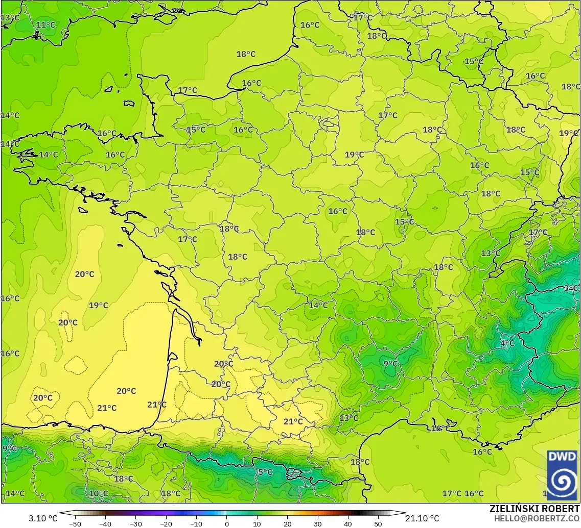 ICON model - France, Temperature at 850hPa