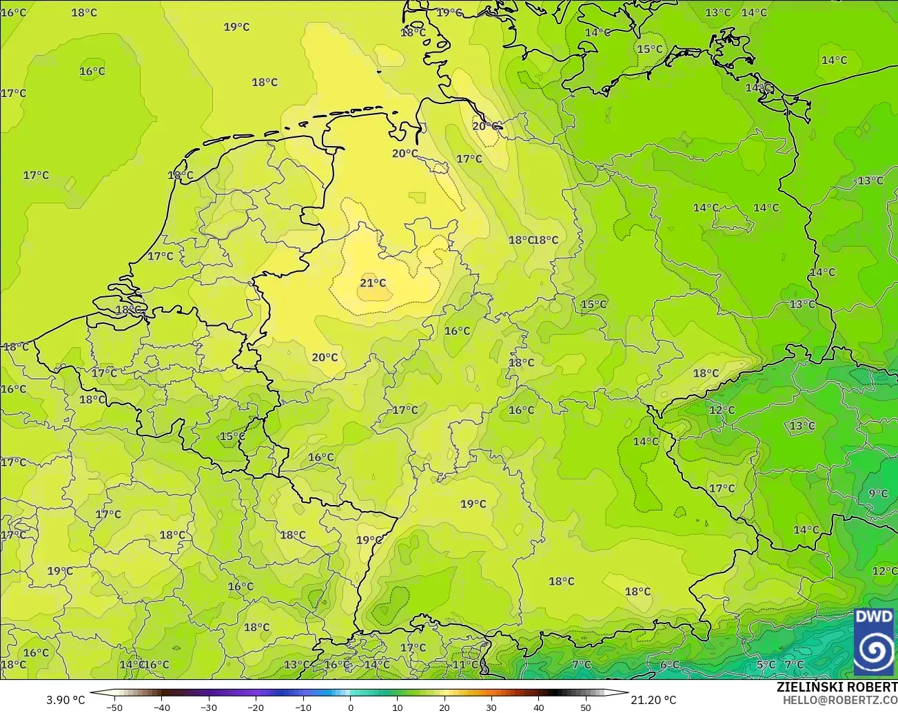 ICON model - Germany, Temperature at 850hPa