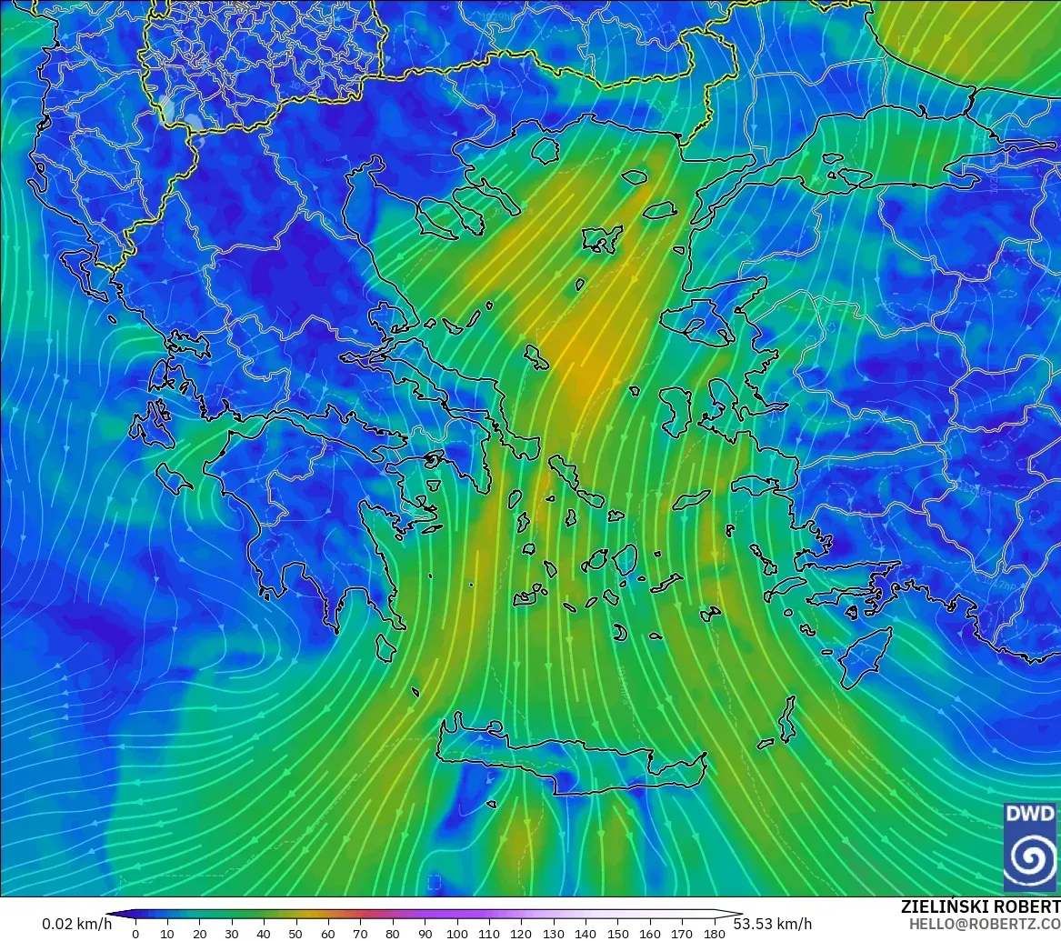 ICON model - Greece, Wind at 10m