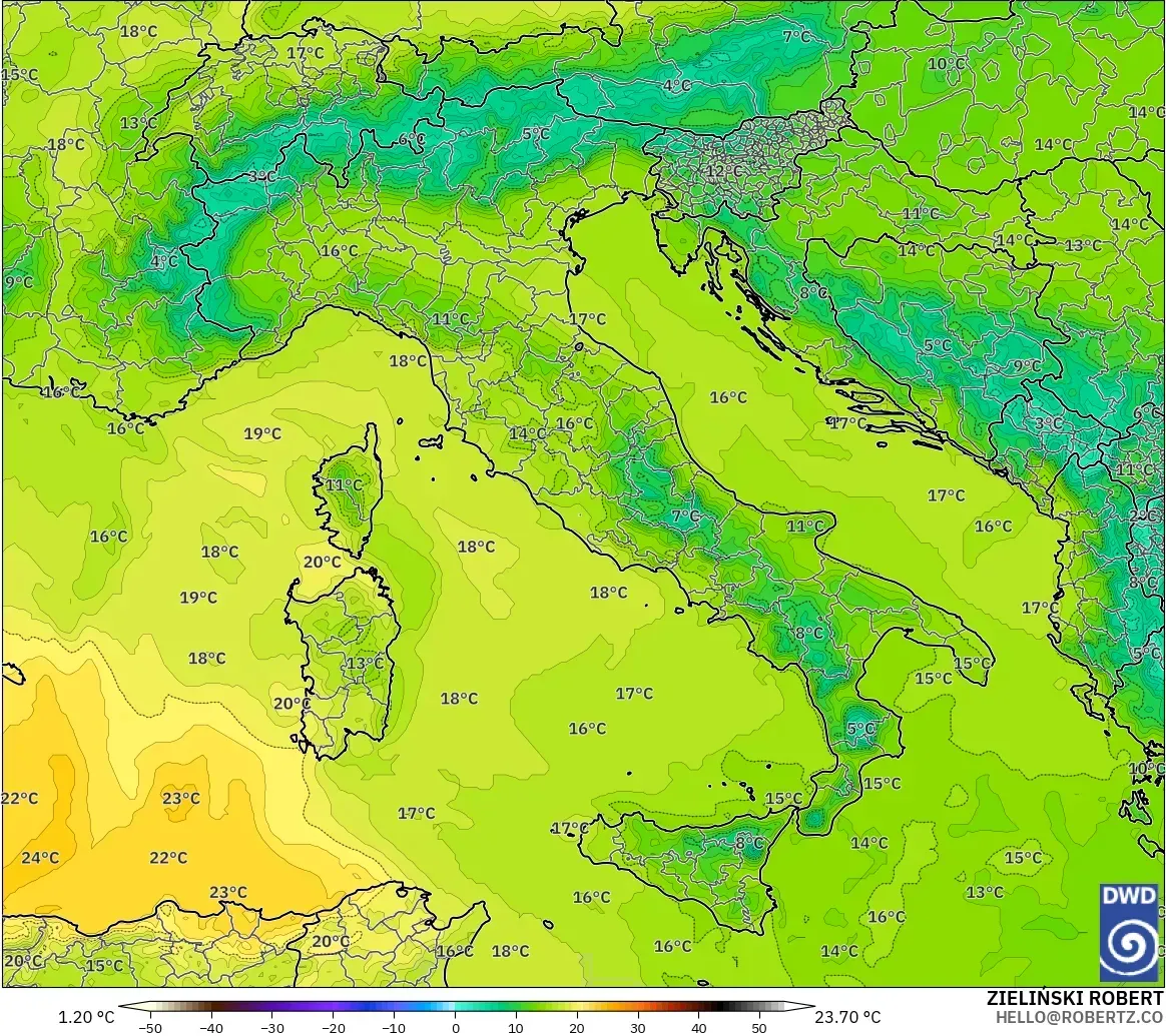 ICON model - Italy, Temperature at 850hPa