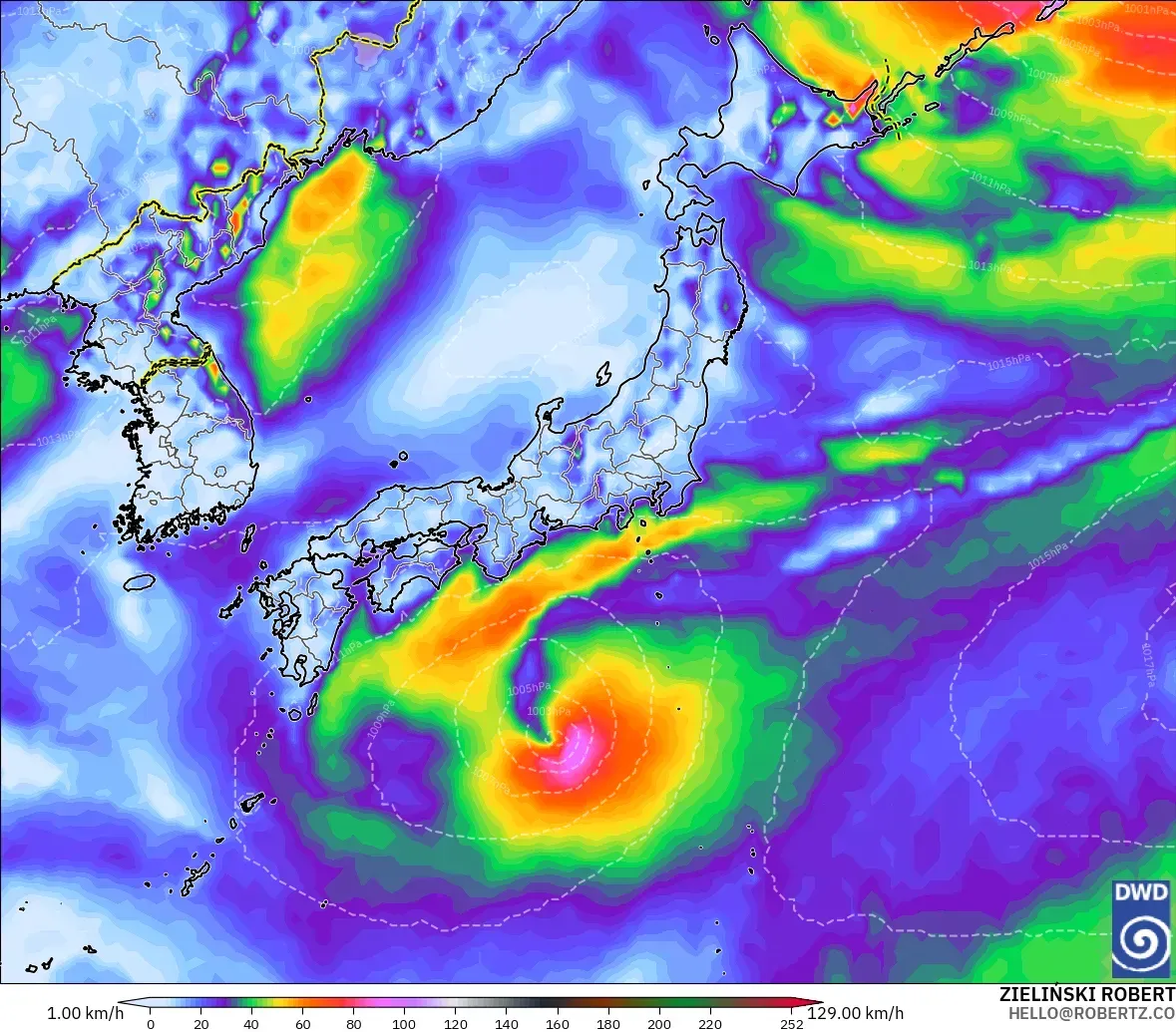ICON model - Japan, Wind Gusts Peak