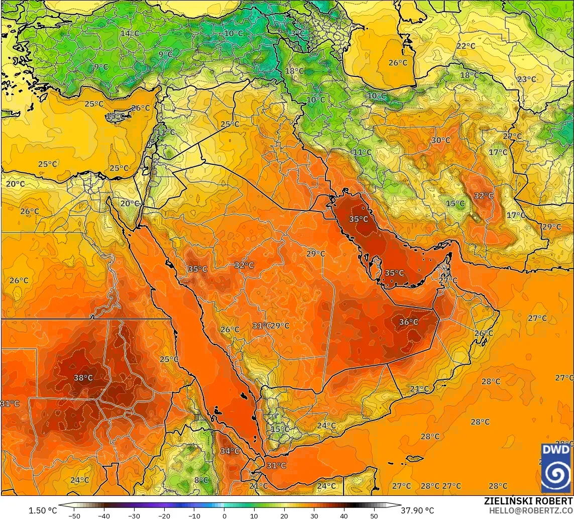 ICON model - Middle East, Temperature at 2m