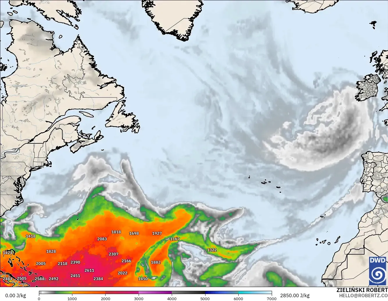 ICON model - North Atlantic, CAPE