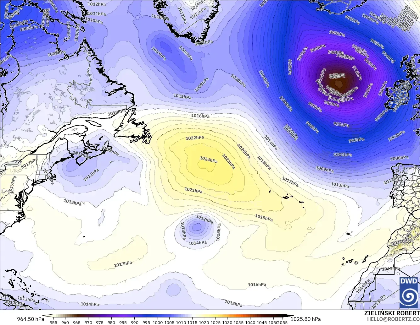 ICON model - North Atlantic, Pressure