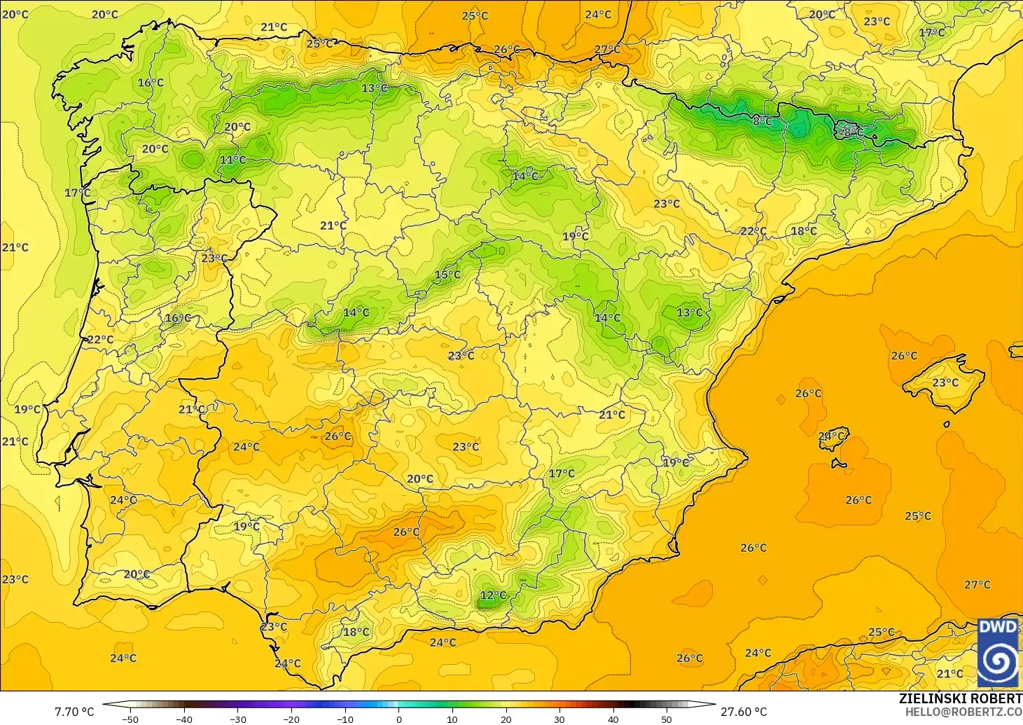 ICON model - Spain, Temperature at 2m
