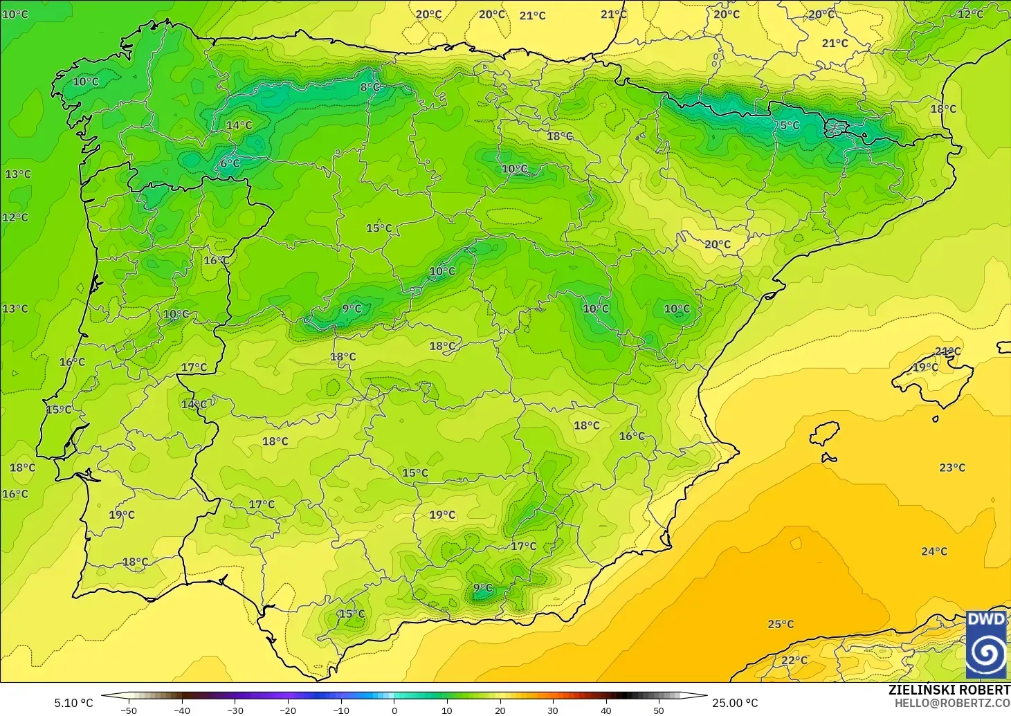 ICON model - Spain, Temperature at 850hPa