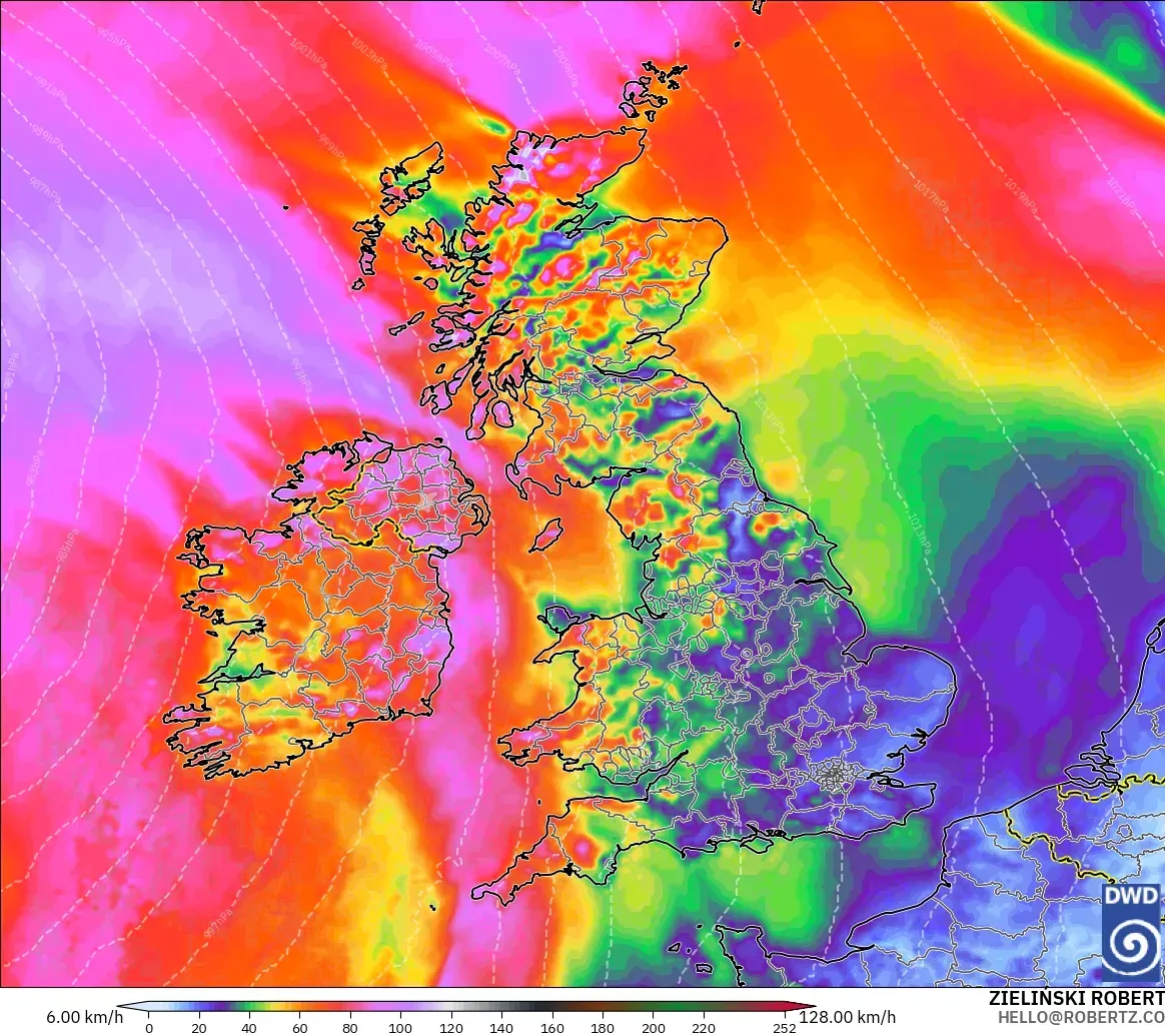 ICON model - United Kingdom, Wind Gusts