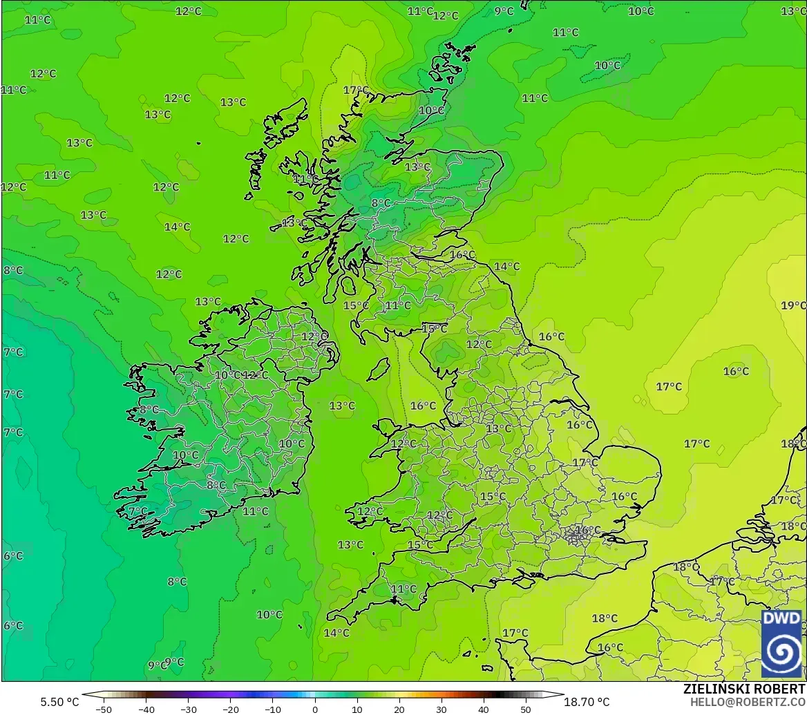 ICON model - United Kingdom, Temperature at 850hPa