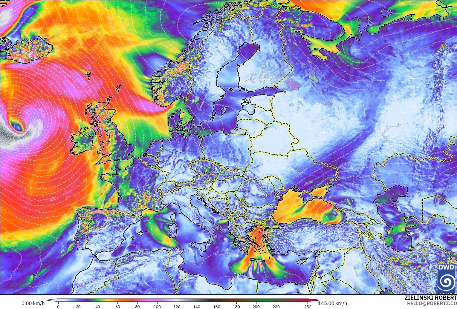 ICON model - Europe, Wind Gusts