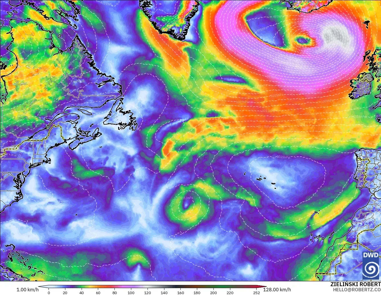 ICON model - North Atlantic, Wind Gusts