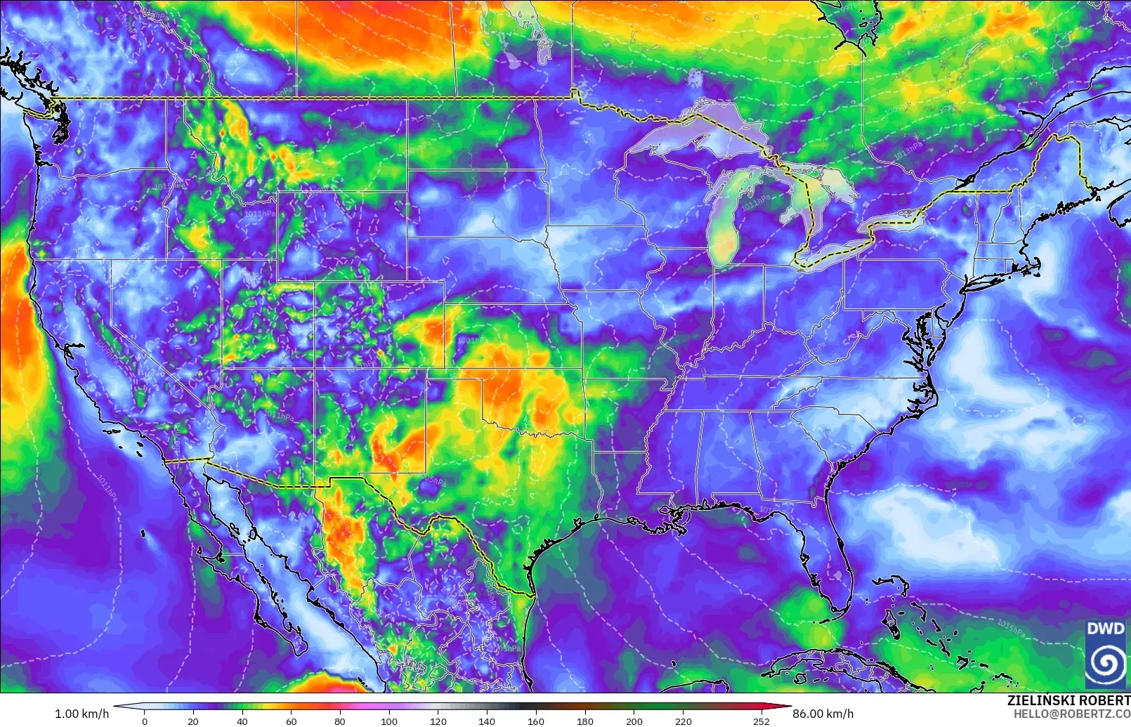 ICON model - United States, Wind Gusts Peak