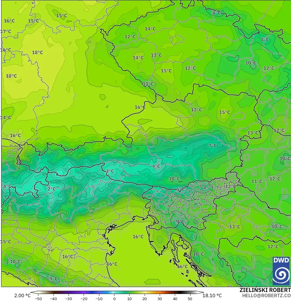 ICON model - Austria, Temperature at 850hPa