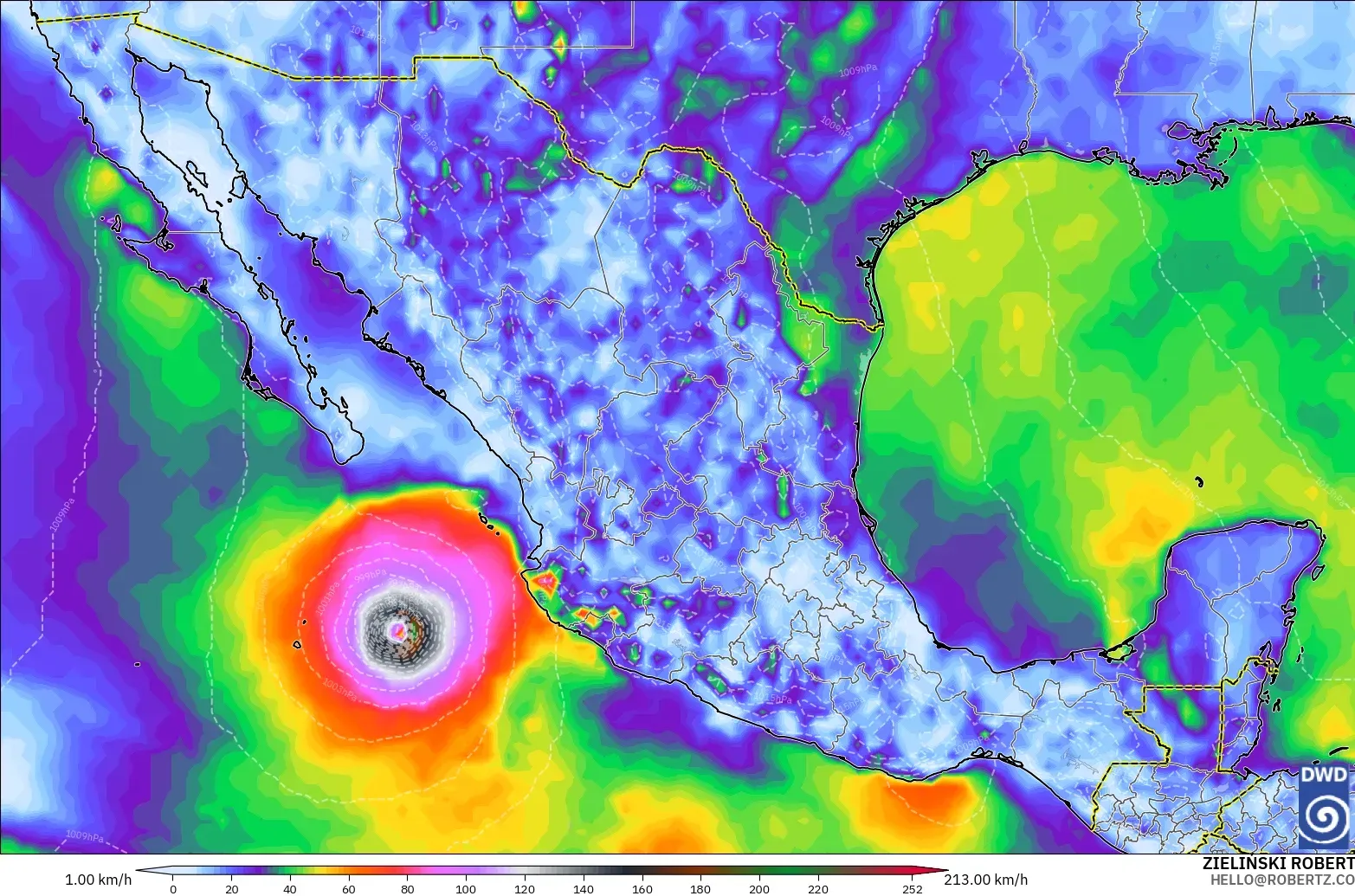 ICON model - Mexico, Wind Gusts Peak