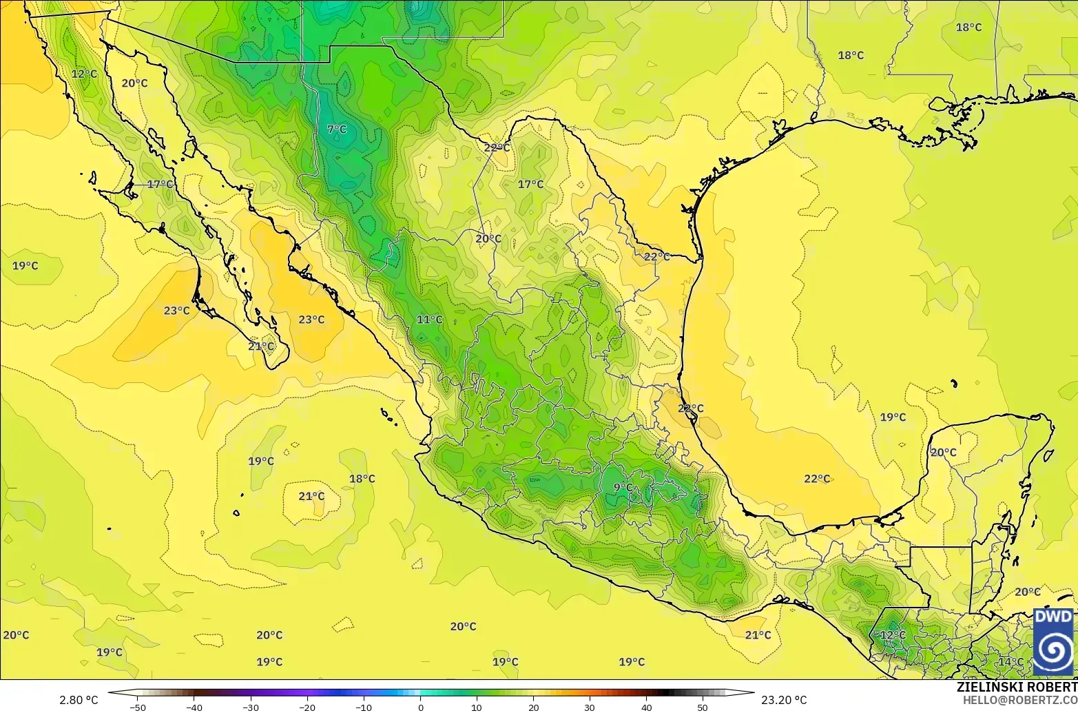 ICON model - Mexico, Temperature at 850hPa