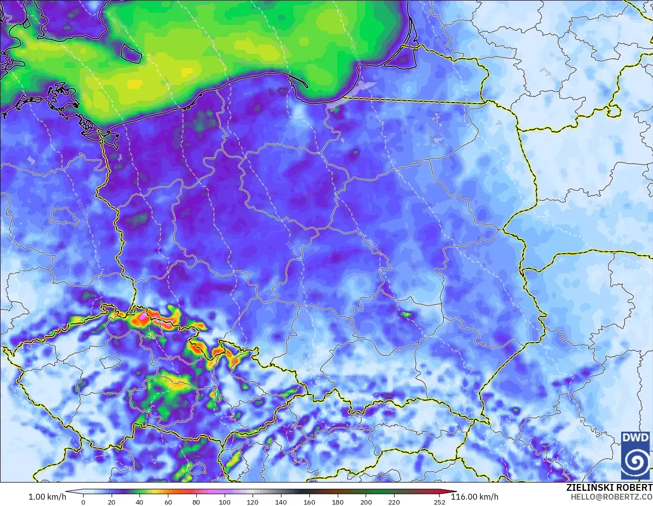 ICON model - Poland, Wind Gusts Peak