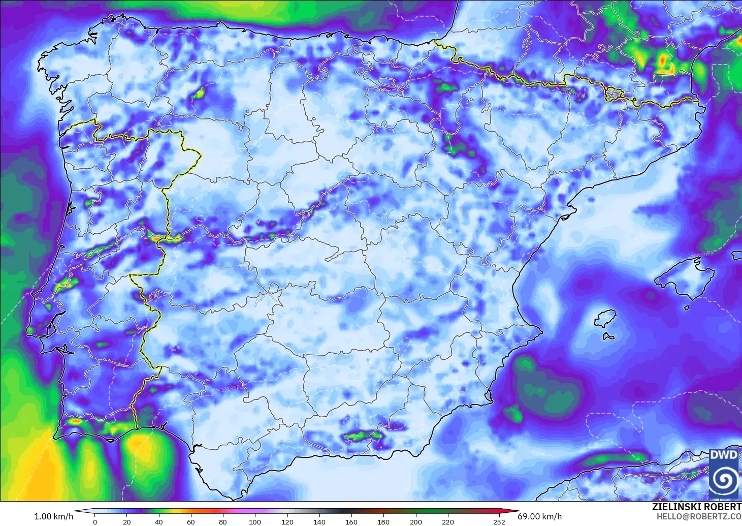 ICON model - Spain, Wind Gusts Peak