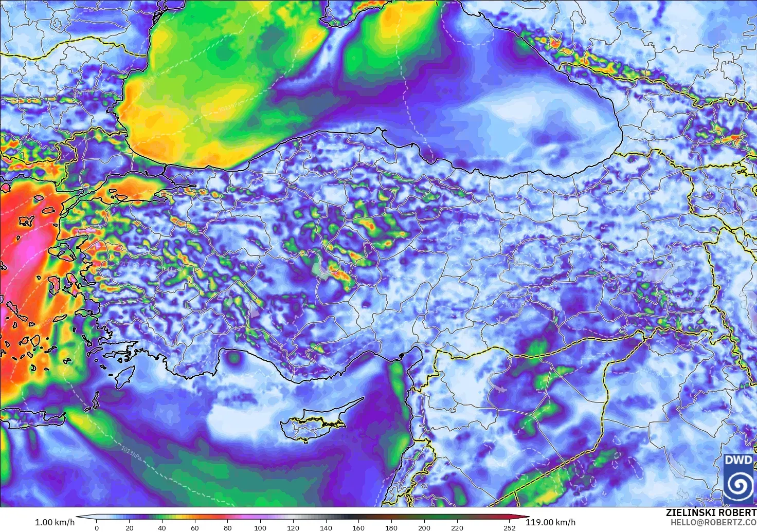 ICON model - Turkey, Wind Gusts Peak