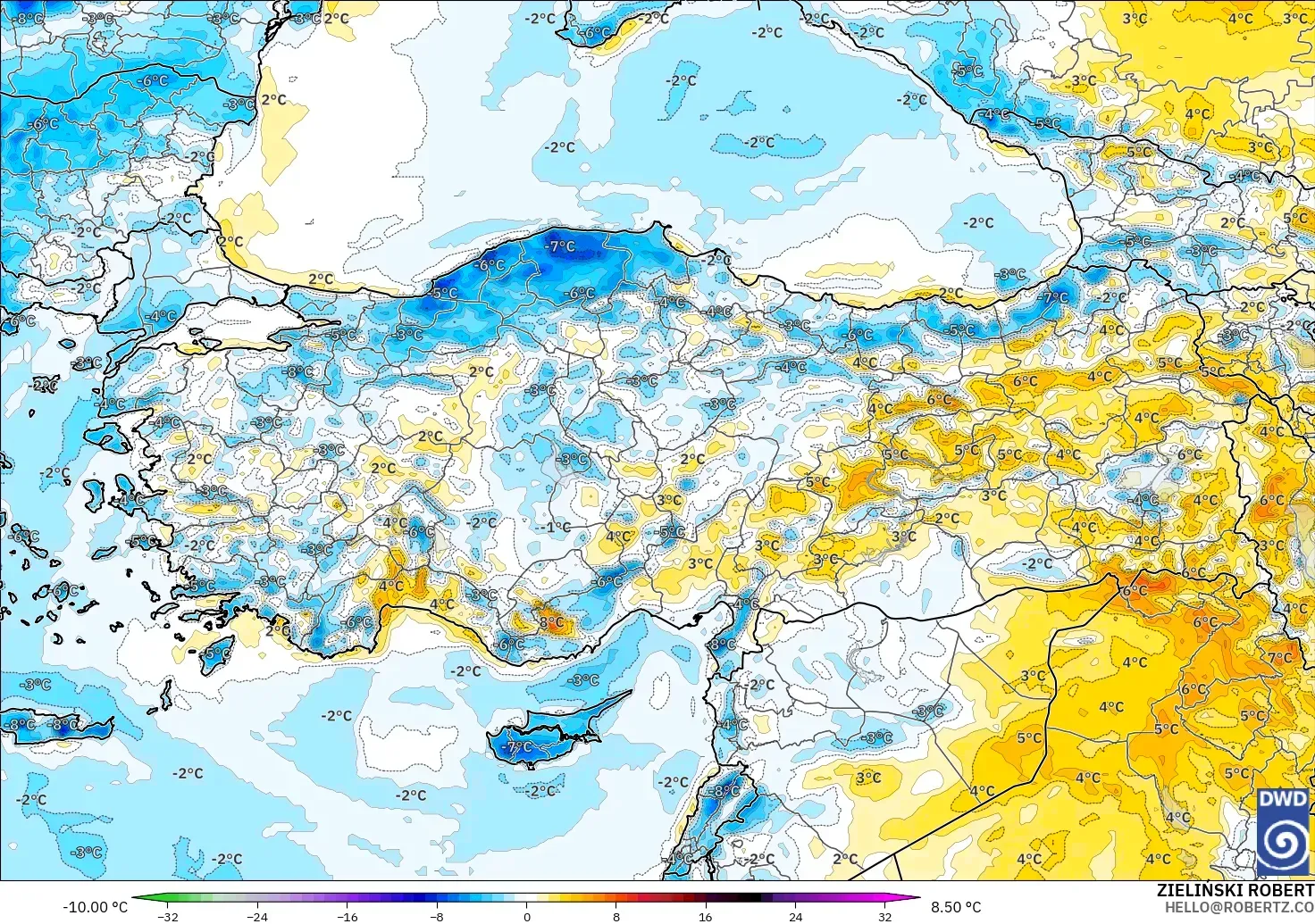 ICON model - Turkey, Temperature at 2m Anomaly