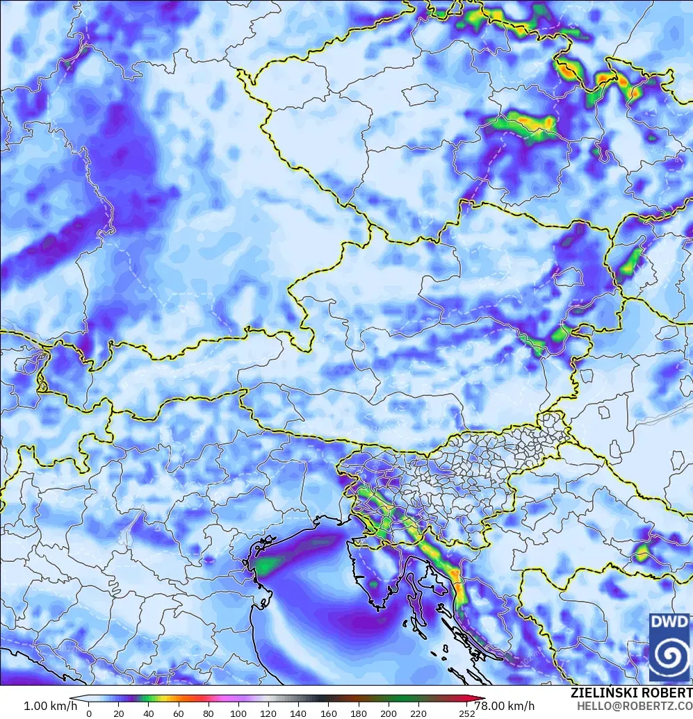 ICON model - Austria, Wind Gusts