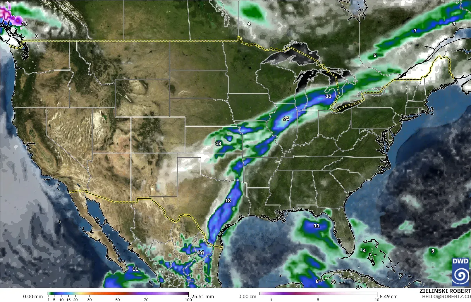 ICON model - United States, Precipitation, Clouds, and Pressure