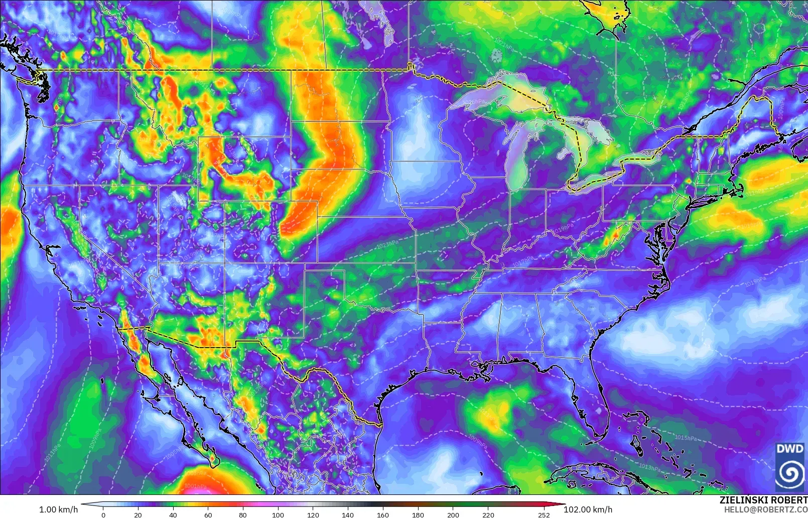 ICON model - United States, Wind Gusts