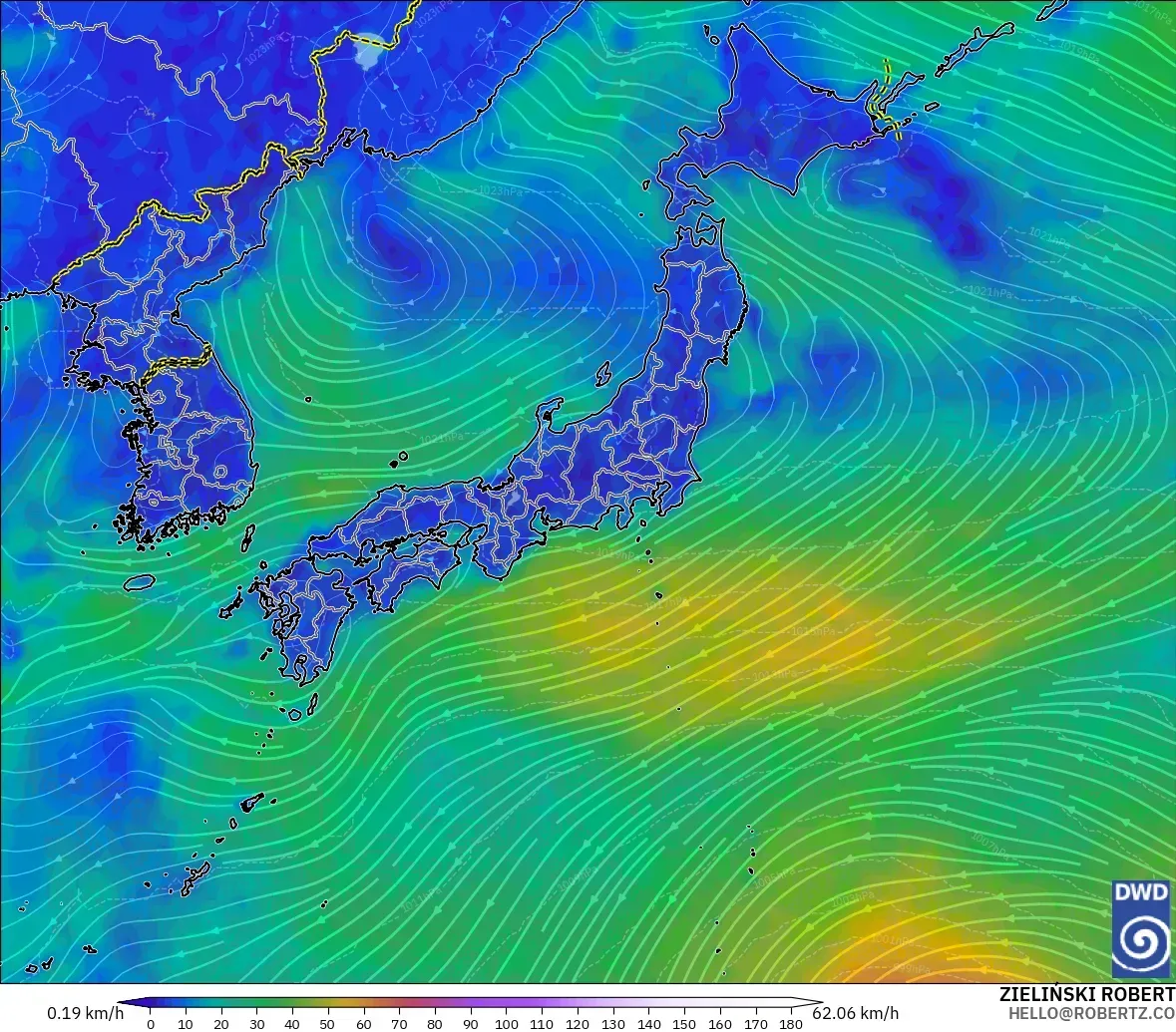 ICON model - Japan, Wind at 10m