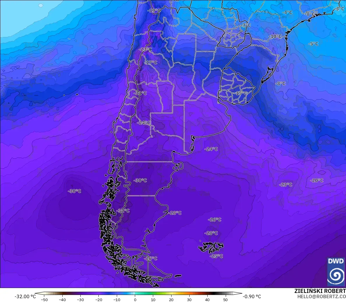 ICON model - Argentina, Temperature at 500hPa