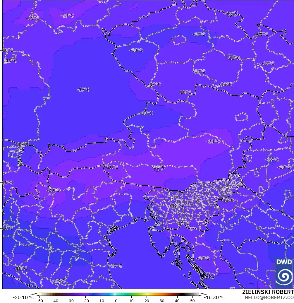 ICON model - Austria, Temperature at 500hPa